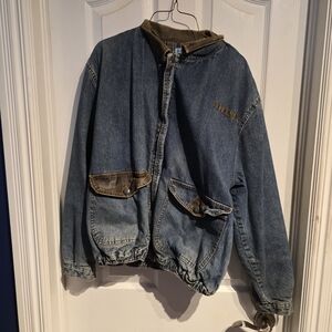 Vintage‎ Mens Medium Blue Zone Denim Jacket with Brown Accents